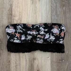 Floral Lace Bandeau Strapless Bralette - Black Floral